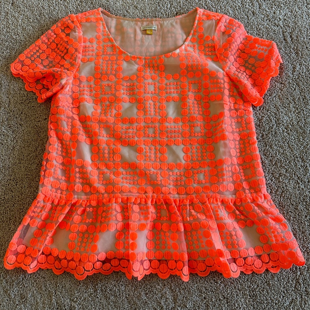 Embroidered lace short sleeve peplum top- Anthropologie